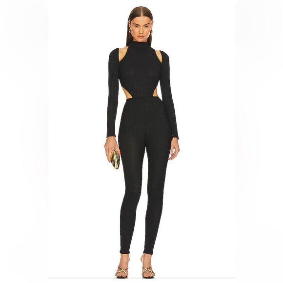 NWT Michael Costello x REVOLVE Archer Jumpsuit Black cut out one piece catsuit S - Picture 1 of 13